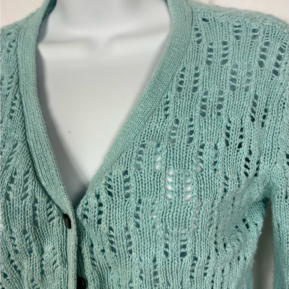J.Jill sea-foam blue cotton blend Knit button front Cardigan Sweater SP - Picture 5 of 10